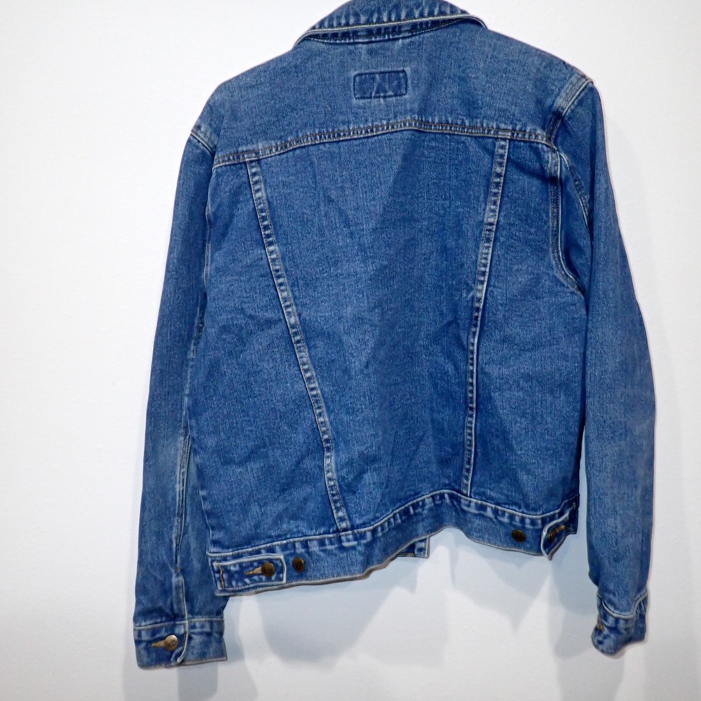 Lee Denim Trucker Jacket Medium Wash Blue Jean Button Up Coat Large - Picture 5 of 5